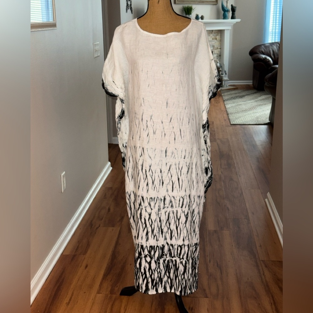 Hyena Brand BoHo tie dye Oversized rayon Cottagecore maxi woven Kaftan Dress M/L - Picture 2 of 11